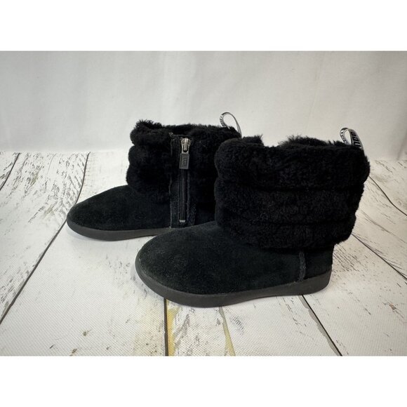 Ugg Mini Quilted Fluff Black Toddler Boots Size 10 With Zipper Closure & Logo Pu - Picture 1 of 6